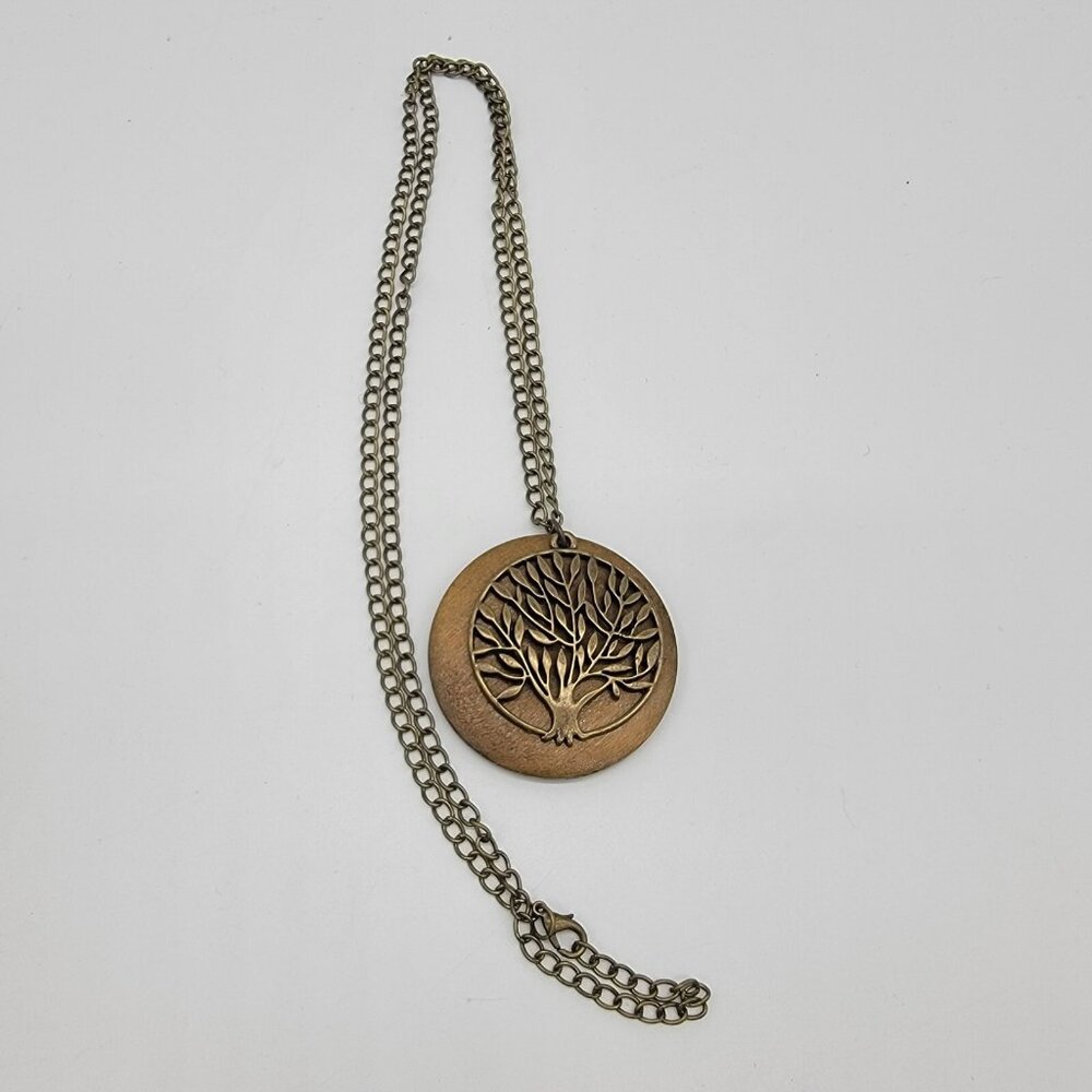 Tree Of‎ Life Necklace Metal Against Wood Pendants 16 In Long - Picture 3 of 5